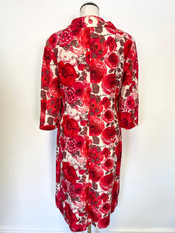 LK BENNETT RED & CREAM FLORAL PRINT SILK & LINEN SPECIAL OCCASION COAT SIZE 12