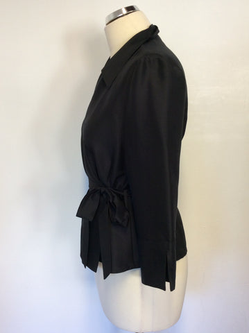 HOBBS BLACK SILK WRAP AROUND SHIRT SIZE 12