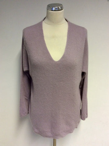 PURE COLLECTION LILAC/MAUVE V NECKLINE CASHMERE JUMPER SIZE 14