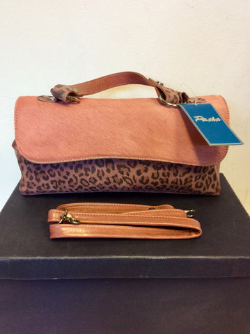 BRAND NEW PASHA PINK PONYSKIN & LEOPARD PRINT LEATHER HAND/ SHOULDER BAG