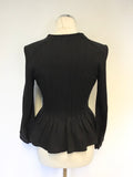 PLEIN SUD JEANIUS BLACK PEPLUM TRIM ZIP UP JACKET SIZE 12