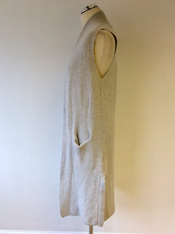 WILFRED LIGHT GREY MERINO WOOL LONG SLEEVELESS CARDIGAN SIZE L