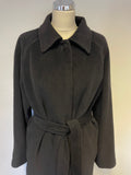 JAEGER BLACK ANGORA & WOOL MID LENGTH TIE BELT COAT SIZE 16