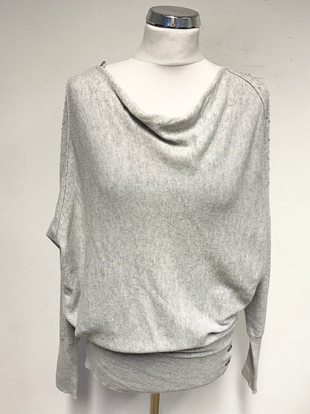 MINT VELVET GREY WIDE NECKLINE SEQUIN TRIMMED BATWING JUMPER SIZE 10