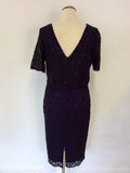 M&CO BLACK LACE & PURPLE LINED SEQUIN TRIM PENCIL DRESS SIZE 14