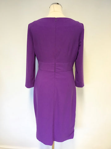 LK BENNETT PURPLE 3/4 SLEEVE SPECIAL OCCASION PENCIL DRESS SIZE 14