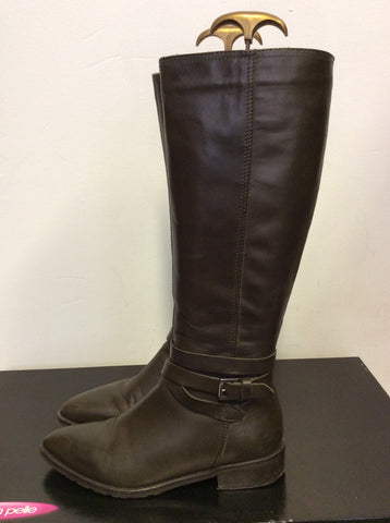 MODA IN PELLE TRENTON OLIVE WRAP AROUND STRAP LONG LEATHER BOOTS SIZE 6/39