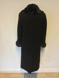 MARKS & SPENCER BLACK BOUCHLE WOOL COAT WITH FAUX FUR TRIMS SIZE 8 X LONG