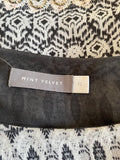 MINT VELVET BLACK & GREY PRINT BEADED TRIM SHORT SLEEVE TOP SIZE 12