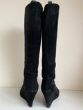 LK BENNETT BLACK SUEDE WEDGE HEEL KNEE LENGTH BOOTS SIZE 5/38