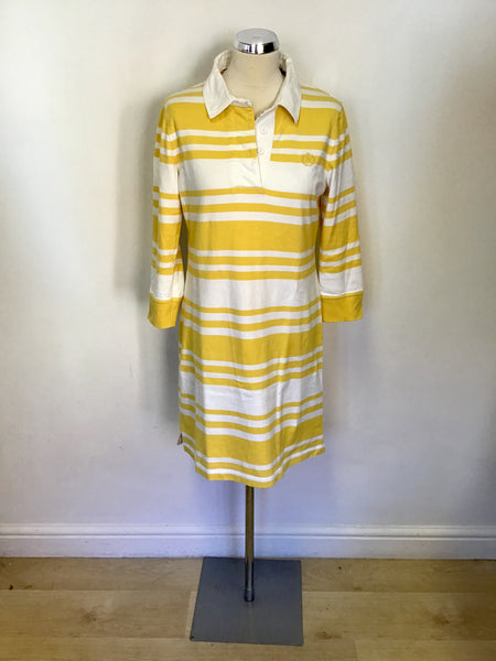 HENRI LLOYD WOMAN YELLOW & WHITE STRIPE COTTON POLO SHIRT DRESS SIZE M
