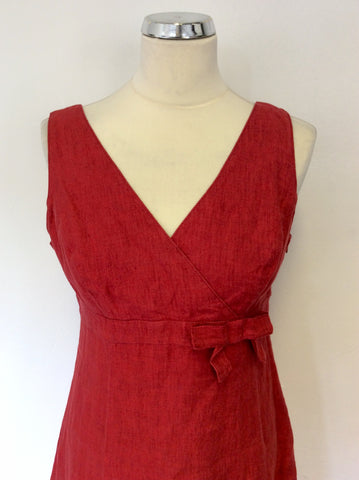 BRAND NEW LK BENNETT GINA RED LINEN SLEEVELESS DRESS SIZE 12