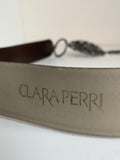 CLARA PERRI BROWN LEATHER DECORATIVE DETAIL & CHAIN FASTENING BELT SIZE M