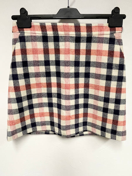 BODEN NAVY, CREAM & PINK CHECK 100% WOOL BRITISH TWEED MINI SKIRT SIZE 10P