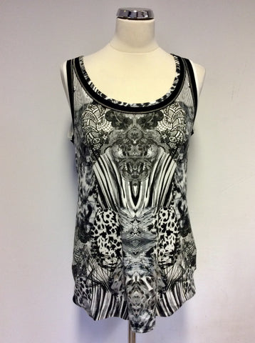 MARCCAIN SPORT BLACK & WHITE PRINT SLEEVELESS VEST TOP SIZE N6 UK 18/20