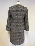 HOBBS BLACK & WHITE PRINT 3/4 BELL SLEEVE SHIFT DRESS SIZE 10