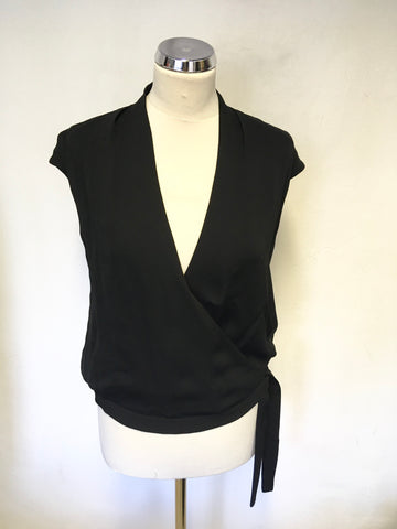 LK BENNETT FISHER BLACK SLEEVELESS WRAP ACROSS TIE SIDE TOP SIZE 10