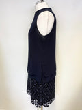 HOBBS NAVY BLUE LAYERED BODICE & LACE SKIRT SLEEVELESS SHIFT DRESS SIZE 12