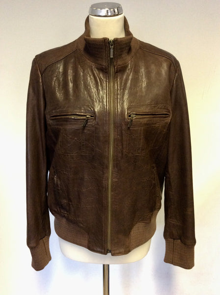 LAKELAND BROWN LEATHER ZIP UP JACKET SIZE 16