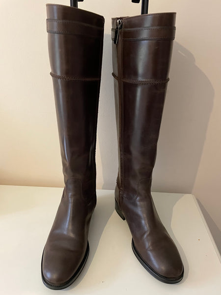 TODS DARK BROWN LEATHER KNEE LENGTH RIDING BOOTS SIZE 4.5/37.5