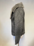 MINT VELVET SLATE GREY FAUX FUR TRIM AVIATOR JACKET SIZE 12