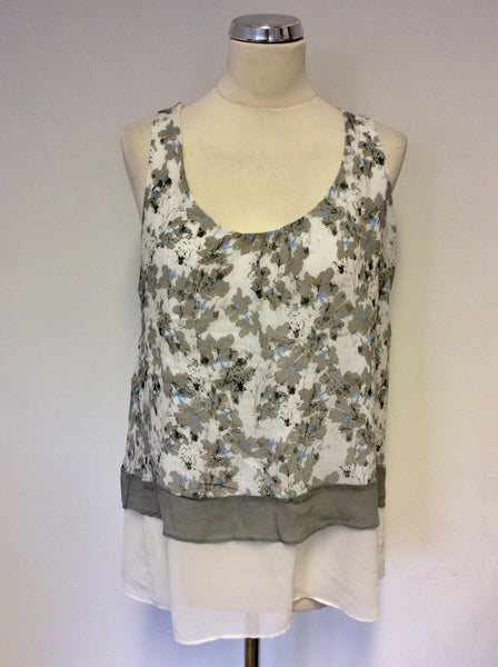 MINT VELVET GREY & WHITE FLORAL PRINT SLEEVELESS TOP SIZE 12