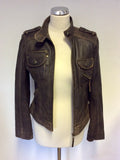 ARMA WOMEN BROWN LEATHER ZIP UP JACKET SIZE 12