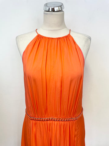 BRAND NEW KAREN MILLEN ORANGE CHAIN TRIM MAXI DRESS SIZE 14