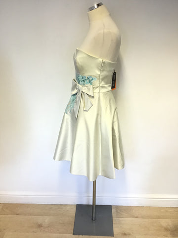 BRAND NEW KAREN MILLEN IVORY & TURQUOISE EMBROIDERED SPECIAL OCCASION DRESS SIZE 12