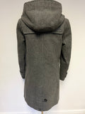 SUPERDRY LIMITED GREY HOODED WOOL BLEND DUFFLE COAT SIZE M