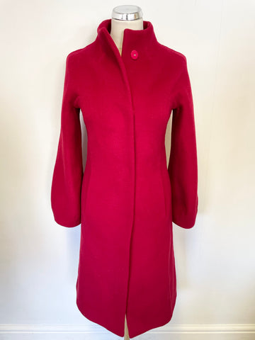 LK BENNETT RED WOOL BLEND SHAPED SLEEVE PEA COAT SIZE 10