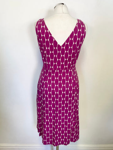 BODEN WHITE & DEEP PINK SPOT SLEEVELESS COTTON A LINE DRESS SIZE 10