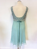 MONSOON LIGHT GREEN SILK BEADED & EMBROIDERED SPECIAL OCCASION DRESS SIZE 12