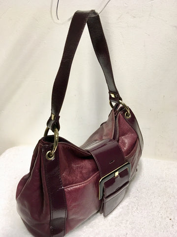 TED BAKER BURGUNDY 2 TONE LEATHER BUCKLE TRIM SHOULDER BAG