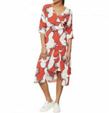 MINT VELVET RED JULIA PRINT HALF SLEEVE KIMONO WRAP DRESS SIZE 12