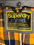 SUPERDRY LIMITED GREY HOODED WOOL BLEND DUFFLE COAT SIZE M