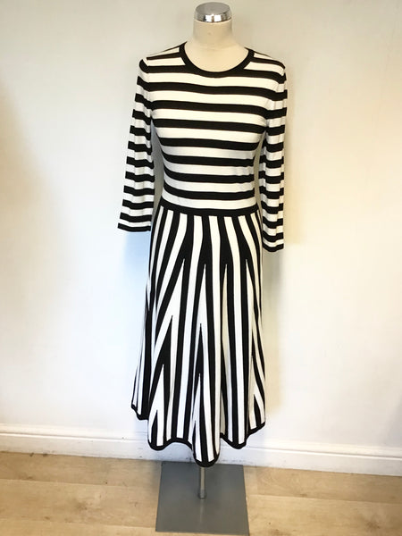 KAREN MILLEN BLACK & WHITE STRIPED 3/4 SLEEVE DRESS SIZE M