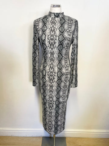 SHEIN GREY SNAKESKIN PRINT LONG SLEEVE STRETCH JERSEY MIDI DRESS SIZE 10