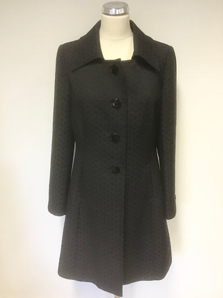 PLANET BLACK EMBOSSED PRINT KNEE LENGTH COAT SIZE 14