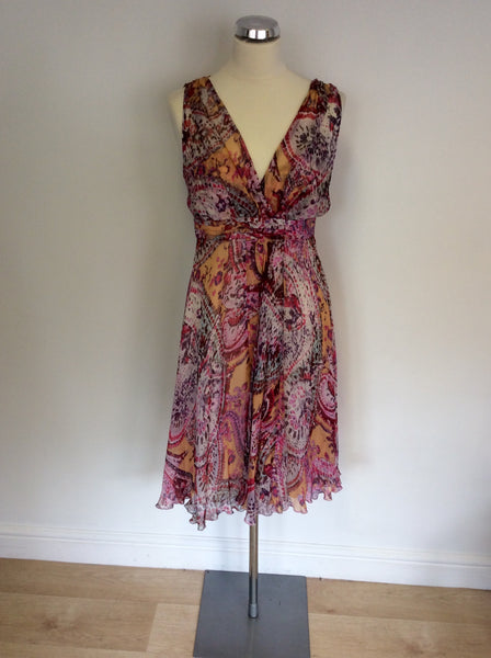 MARELLA MULTI COLOURED PRINT SILK DRESS SIZE 12