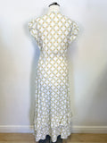 SANDRO PARIS MALLY WHITE WITH DELICATE FLORAL PRINT RUFFLE MIDI DRESS SIZE 36 UK 8/10