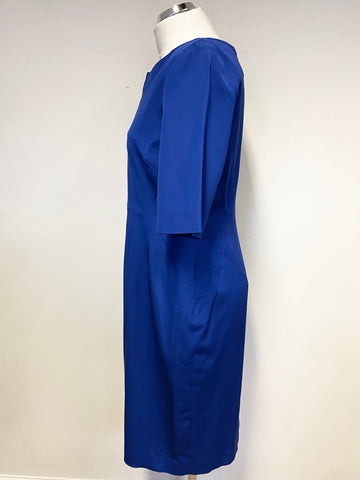 LK BENNETT ROYAL BLUE HALF SLEEVE SPECIAL OCCASION TAN PENCIL DRESS SIZE 14