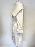 LK BENNETT IVORY COTTON WIDE COLLAR BELTED KNEE LENGTH COAT SIZE 14