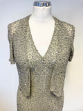 HOBBS SILVER GREY BEADED & SEQUINNED LONG HALTERNECK DRESS & MATCHING BOLERO SIZE 12