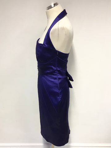 KAREN MILLEN ROYAL BLUE SATIN HALTER NECK SPECIAL OCCASION PENCIL DRESS SIZE 12