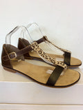 BRAND NEW RIEKER BROWN,LEOPARD PRINT & BLACK STRAPPY LEATHER FLAT SANDALS SIZE 6/39