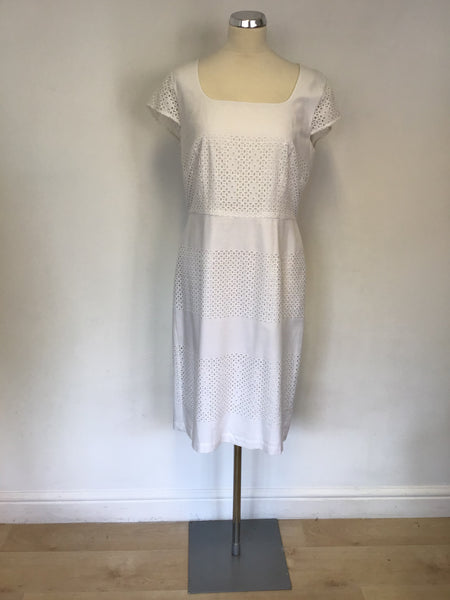 LK BENNETT BRITANI WHITE BROIDERY ANGLAISE COTTON DRESS SIZE 14