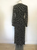 GANNI NAVY BLUE POLKA DOT LONG SLEEVE LONG WRAP DRESS SIZE 36 UK 8/10