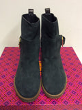 TORY BURCH IRISH CHARCOAL RILEY BUCKLE TRIM SUEDE ANKLE BOOTS SIZE 4/37