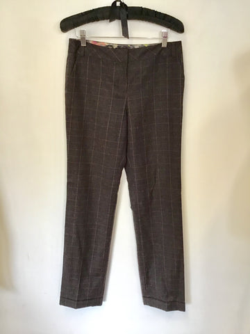 TED BAKER DARK BROWN CHECK WOOL BLEND WAISTCOAT & TROUSERS SIZE 1 UK 10